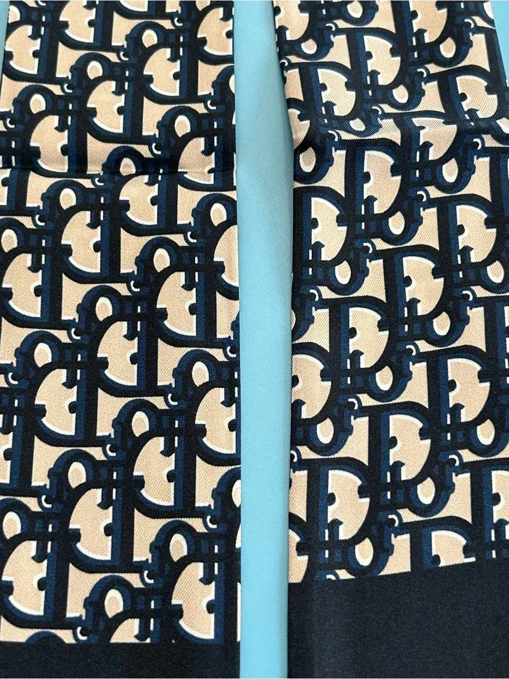 Dior Navy and Cream Logo Skinny Silk Scarf-Tie